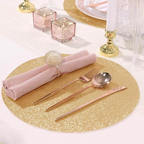 Miniatura 9 de Efavormart - Juego de 6 manteles individuales antideslizantes de piel sintética con purpurina, color champán para bodas, banquetes, fiestas, cocina,