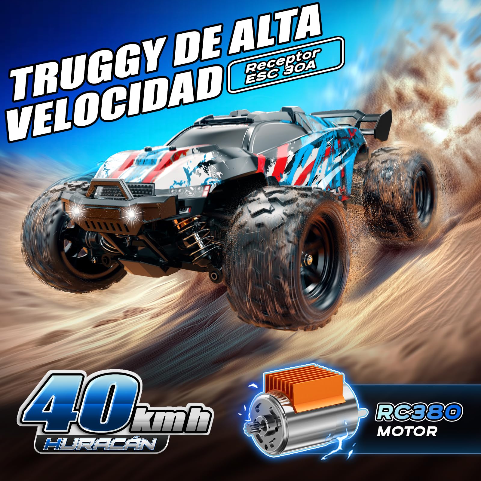 Coche Teledirigido Adulto 1:18 4x4 Todoterreno, RC Car 40 km/h con Doble Batería 1200mAh, Transmisión Metálica Completa y Velocidad Ajustable, Coche RC Radiocontrol Portátil para Exteriores