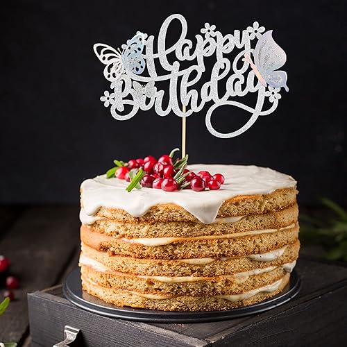 Miniatura 5 de 1 decoración de mariposa para pastel con purpurina 3D de mariposa con decoración de pastel de feliz cumpleaños para boda, aniversario, baby shower,