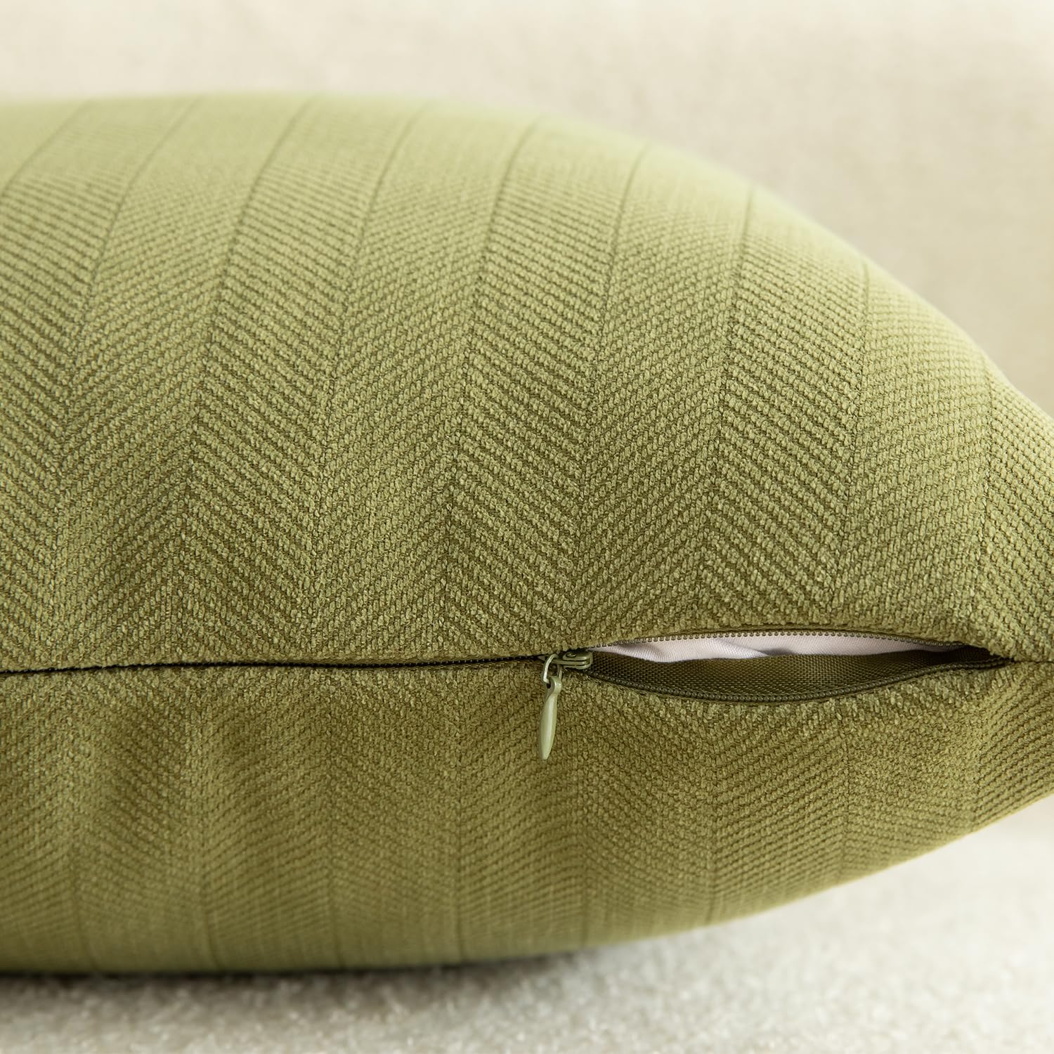 Mandioo Pack of 2 Chenille Cushion Covers Soft Comfortable Durable Throw Pillow Cases for Home Decor Sofa Couch Living Room Bedroom 26 x 26 Inch 65x65 cm Olive Green - Image 3
