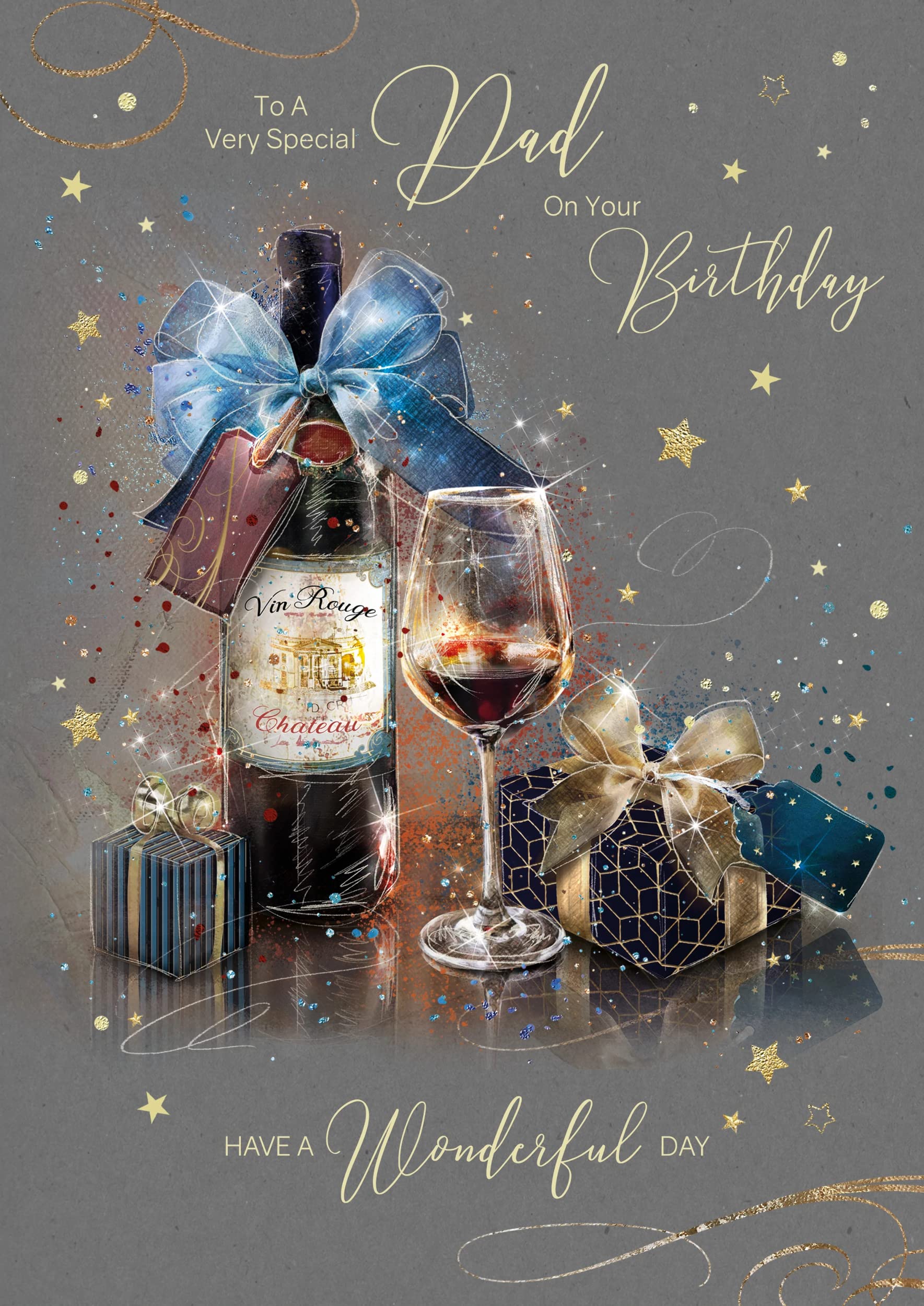 Cherry Orchard Artistic Dad Happy Birthday Greeting Card - From The Grayson Range - Special Dad - Gold Foil Flitter Finish