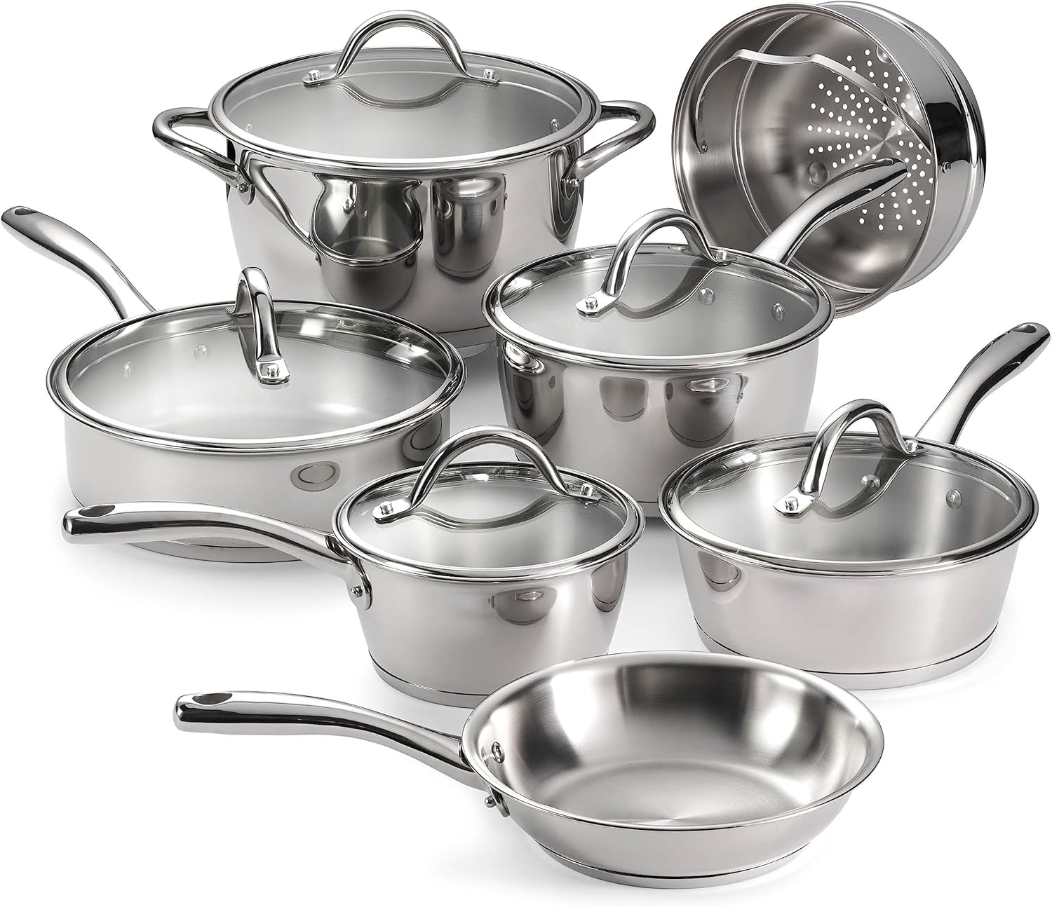 Tramontina 80154/522 Gourmet Stainless Steel Tri-Ply Base Cookware Set, 12 Piece, Made in Brazil