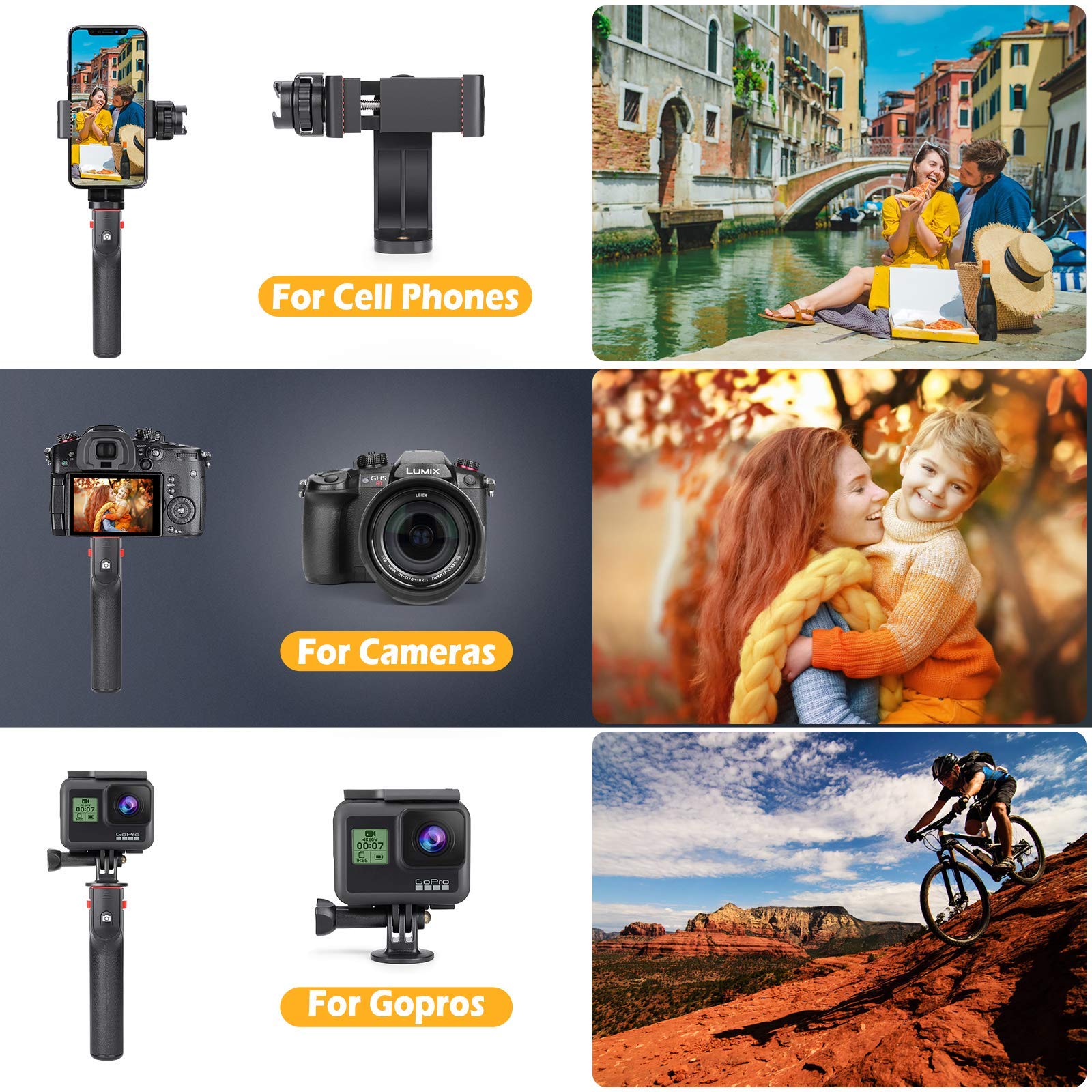 Zeadio 2 en 1 Equipo de Video para teléfono Inteligente, estabilizador de Agarre inalámbrico, con Obturador Remoto para Todos los teléfonos Inteligentes iPhone y Android