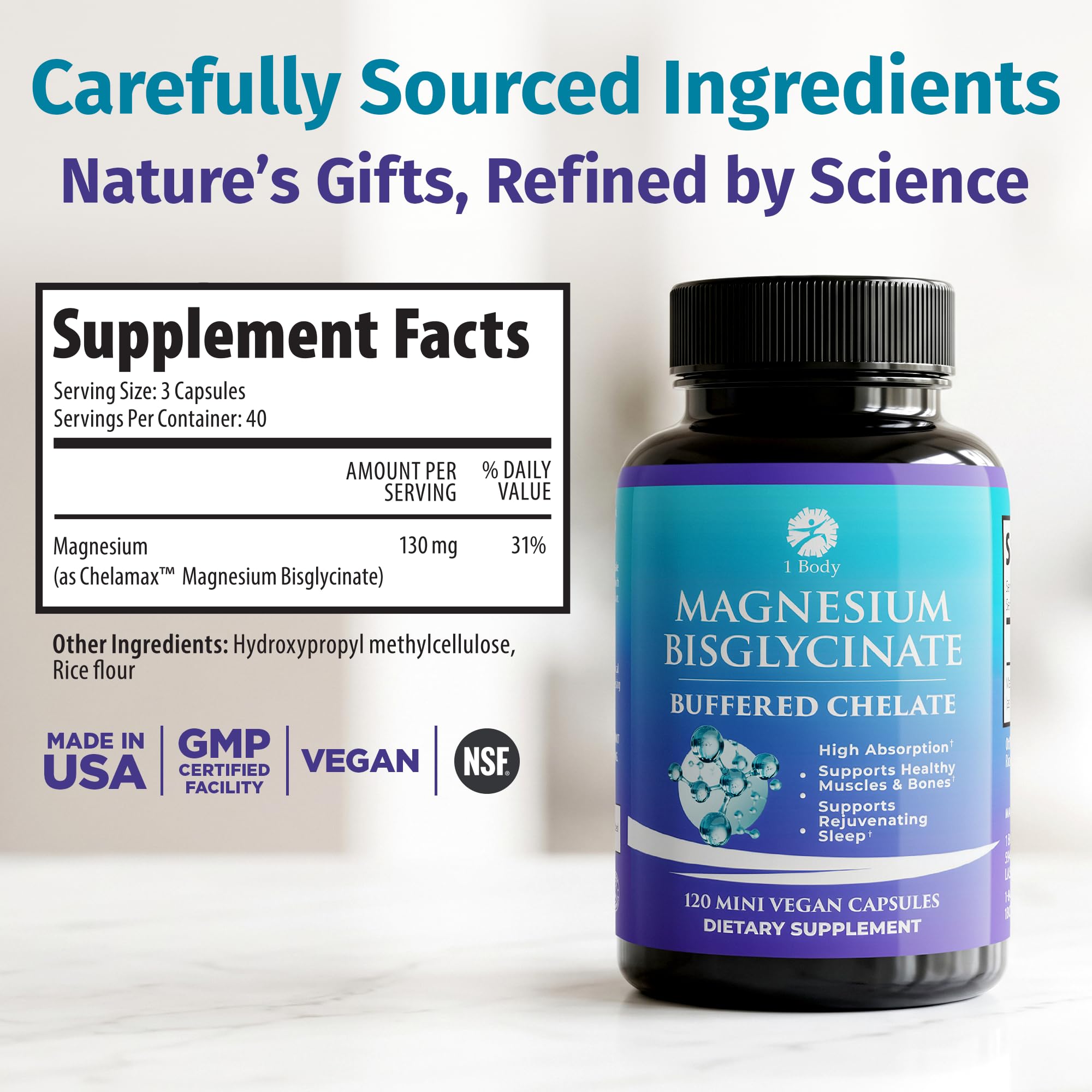 1 Body Magnesium Bisglycinate Chelate, High Absorption, 120 Capsules — Amazon image 2
