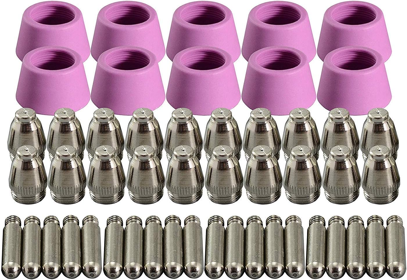 RIVERWELD SG-55 AG-60 WSD-60 Plasma Electrode with Hafnium Wire Plasma Tip Nozzle .040" & 1.0mm 50Amp Alumina Nozzle Ceramic Cups kit Fit CUT-60 LGK-60 Plasma Cutter 50pcs