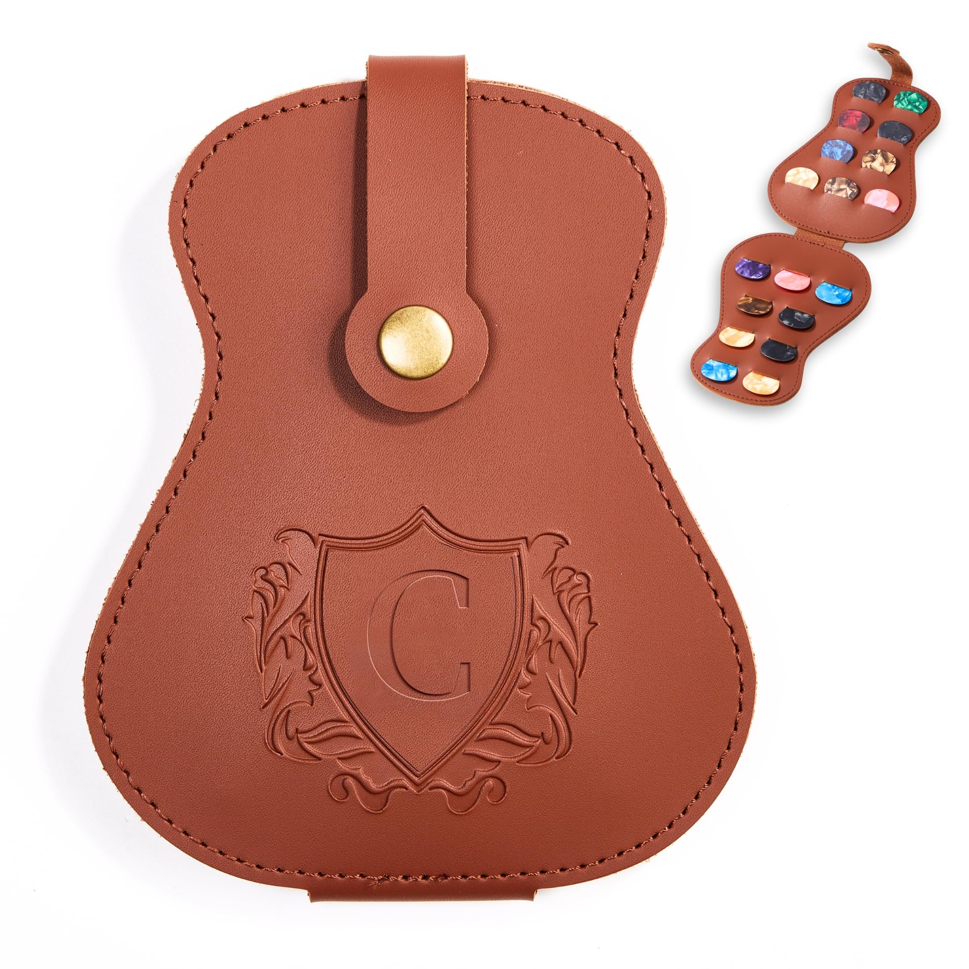 InnoBeta Personalized Guitar Picks Holder for Men, Women, PU Leather Guitar Gifts Plectrums Bag with Initials for Guitar Players, Lovers, Teacher - C