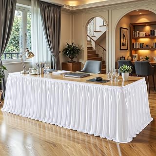 6ft White Satin Table Skirt for Rectangle & Round Table Teacher Desk Skirt