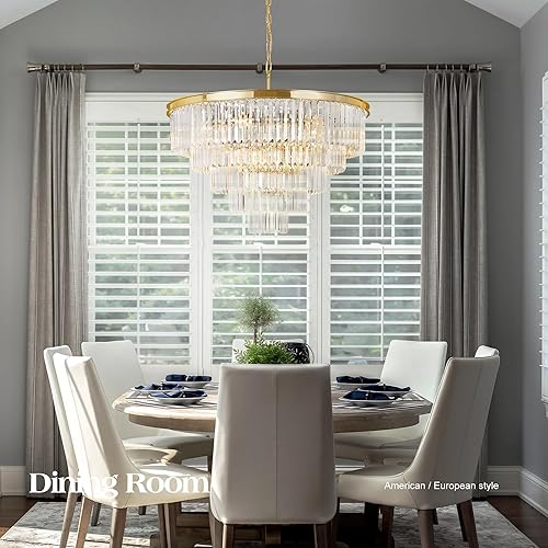 Miniatura 5 de MEELIGHTING Candelabros de cristal modernos chapados en oro, lámpara colgante contemporánea, lámpara de techo de 5 niveles (16 luces) para comedor,