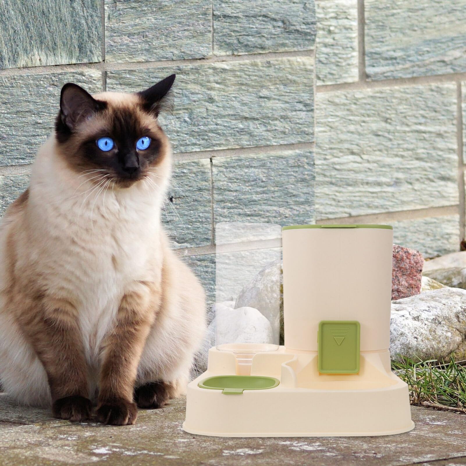 Dispenser Grande e Gatti Acqua per Cani per Cibo Automatico Capacità | Bottiglia Acqua Trasparente, Separazione Secco e Umido, Materiale Pp, 1, 3 l Acqua e 2, 3 l Cibo