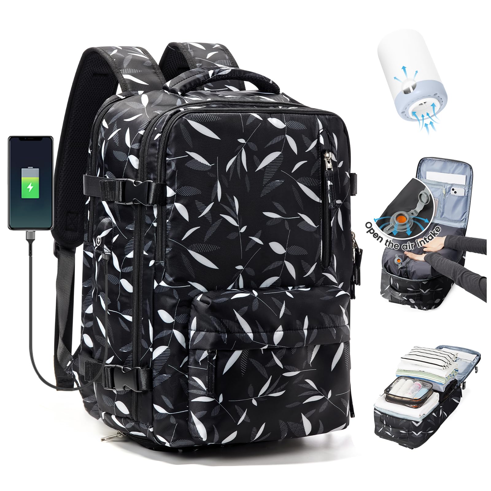 SZLX Zaino Ryanair 40x30x20 Sottovuoto Bagaglio a Mano 40x20x25 Donna Zaino da Viaggio 40x30x20 Wizzair Borse da Cabina per Easyjet 45x36x20 Uomo per Laptop 14 Pollici con Porta USB e Porta Scarpe