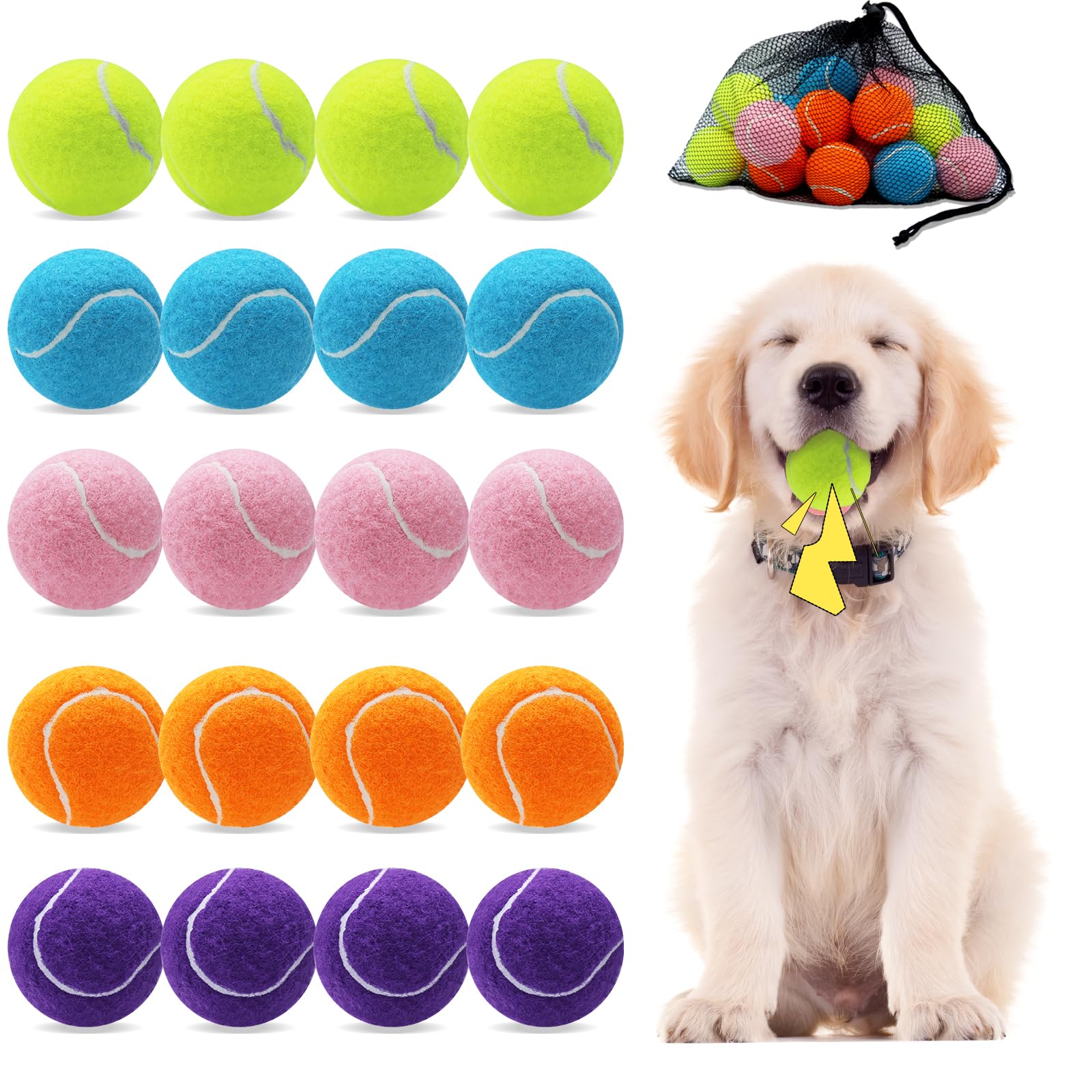 Magicorange 20 Pack Small Tennis Balls 2 inch Squeaky Tennis Ball for Dogs Colorful Easy Catching Squeaky Dog