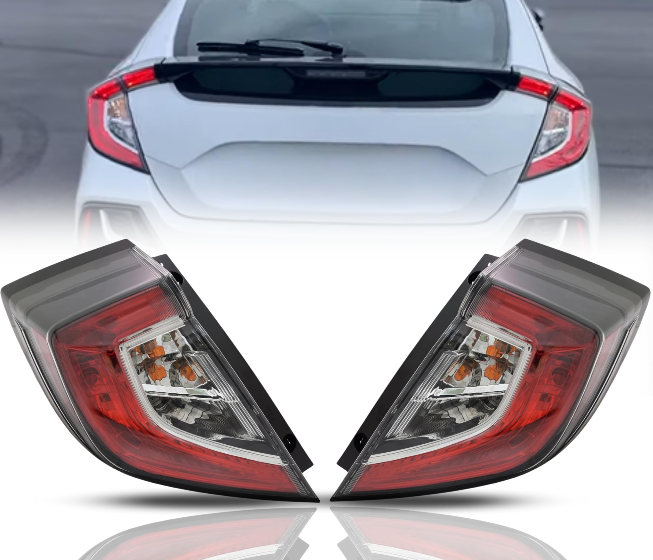 Replacement for Honda 2017-2021 Civic Hatchback CAPA Certified LED Tail Light Lamp Set With Bulb, Left&Right Sides Outer, OEM: 33500-TGG-A02, 33550-TGG-A02 - HO2805116, HO2804116
