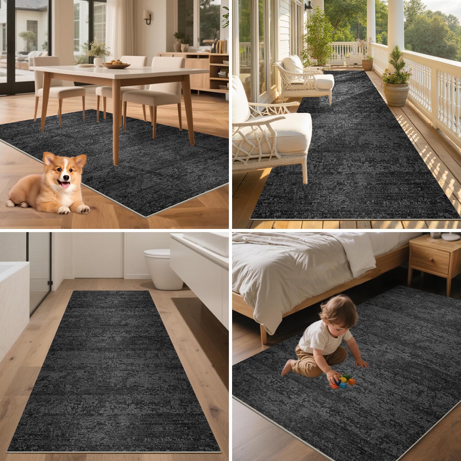 Tapis Couloir Long Antidérapant Lavable Tapis Cuisine Devant Evier 100 x 400 cm Tapis Entrée Intérieur Tapis Cuisine Absorbant Tapis de Passage pour Cuisine Entrée Chambre Salle de Buanderie Noir
