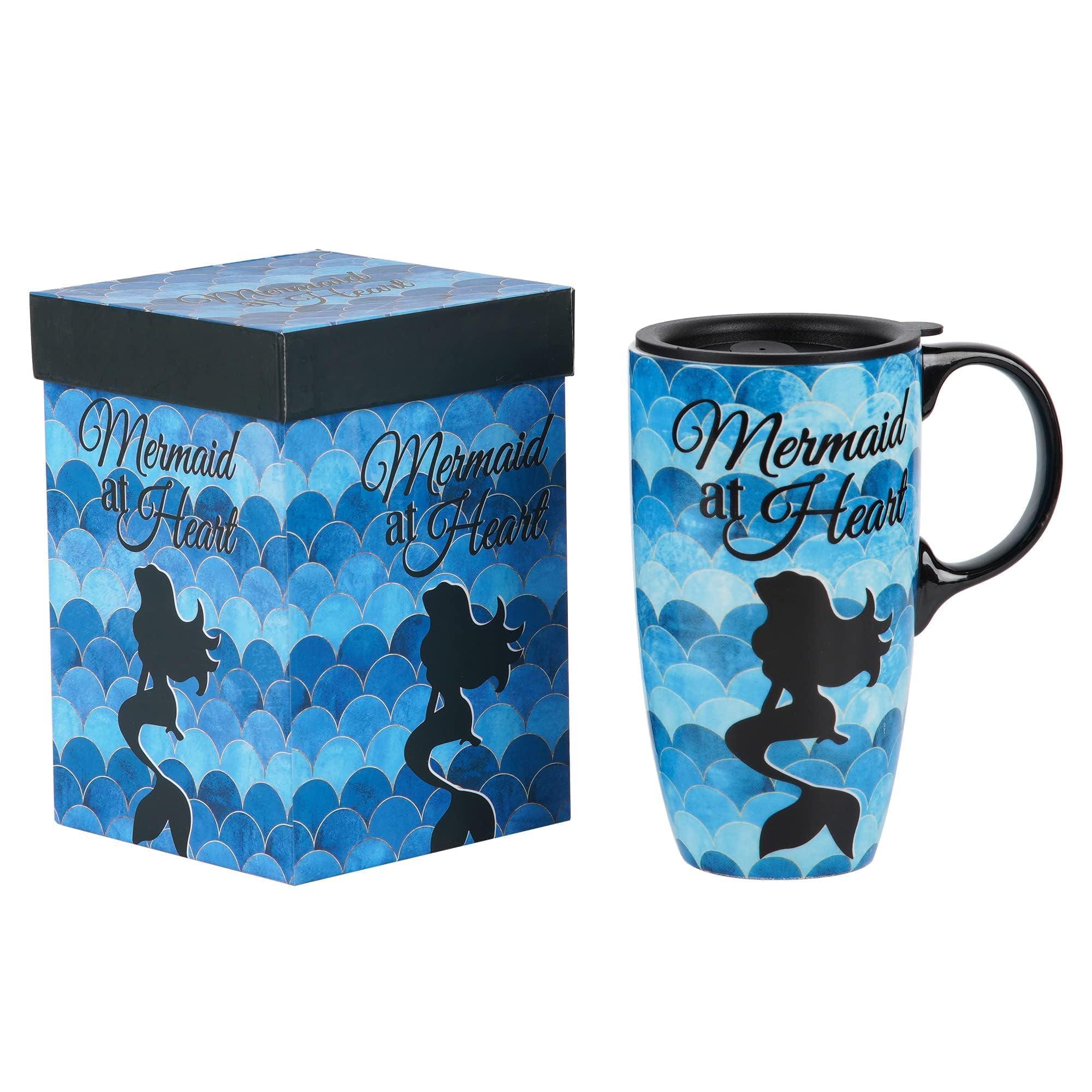 Topadorn Ceramic Mugs 17 Oz Porcelain Latte Tea Cup Coffee Mug with Gift Box, Perfect for Coffee and Tea, Mermaid at Heart