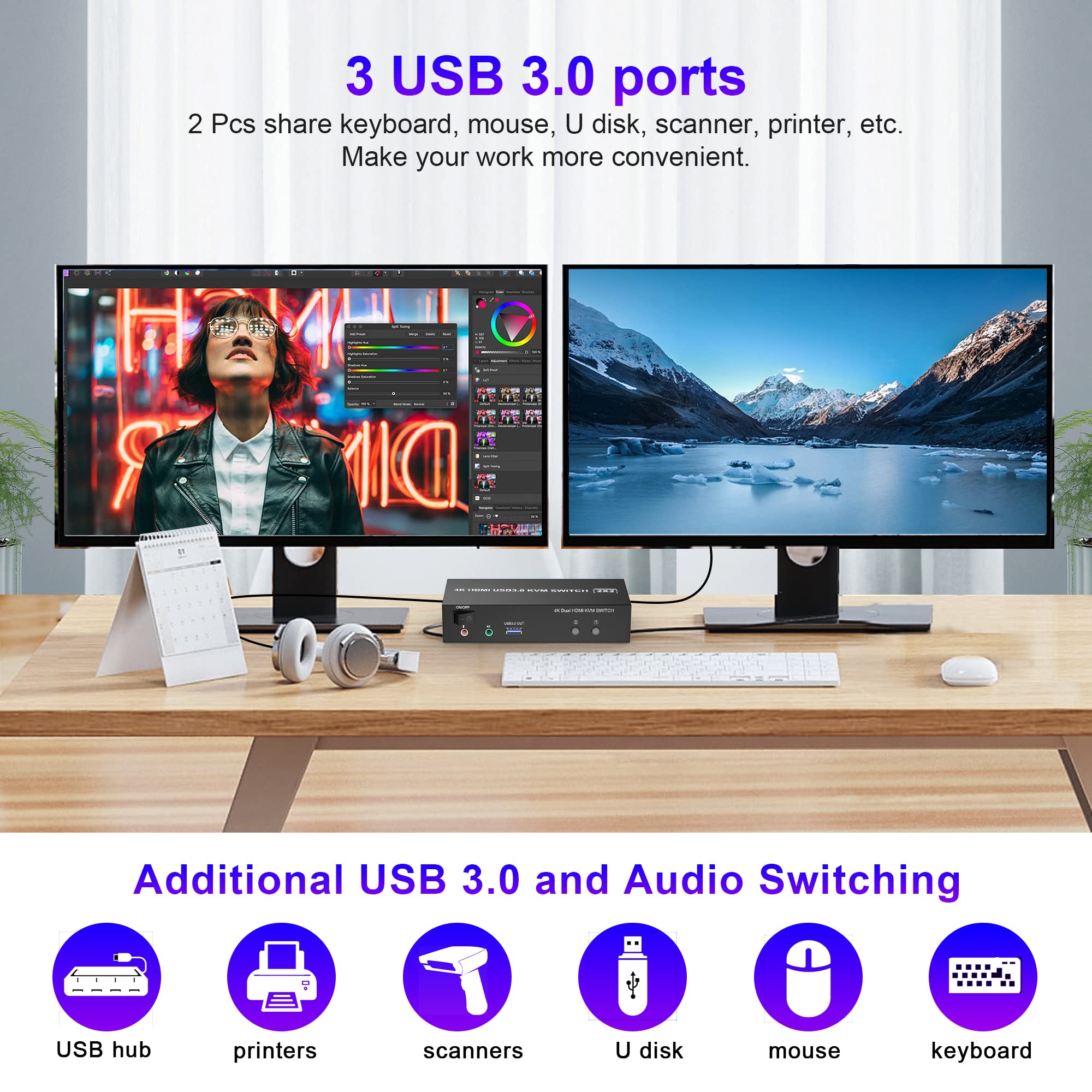 Switch KVM HDMI 2 PC 1 Monitor 4K@60Hz - Condivisione Tastiera E Mouse Con Telecomando - Foto 9