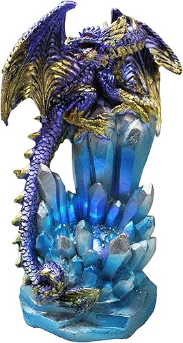 Miniatura 5 de Ebros - Estatua de roca de estalactita de cristal azul de 6.25 pulgadas de alto, dragón cósmico morado y dorado con luz nocturna LED, figura