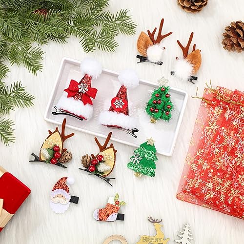 Miniatura 3 de Juego de 18 pinzas para el cabello de Navidad, bolsas de organza de Navidad, accesorios para el cabello, pequeños regalos de Navidad, horquillas,