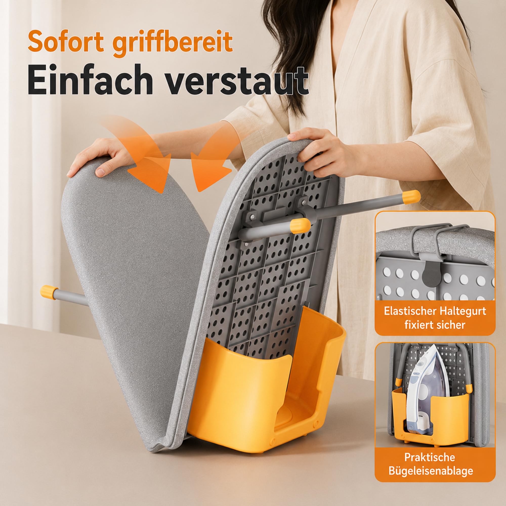 Tischbügelbrett Klappbar Mini Bügelbrett mit Integriertem Bügeleisenfach, Platzsparendes Bügeltisch für Kleine Räume, Kohlenstoffstahl, 84x33x12 cm, Grau