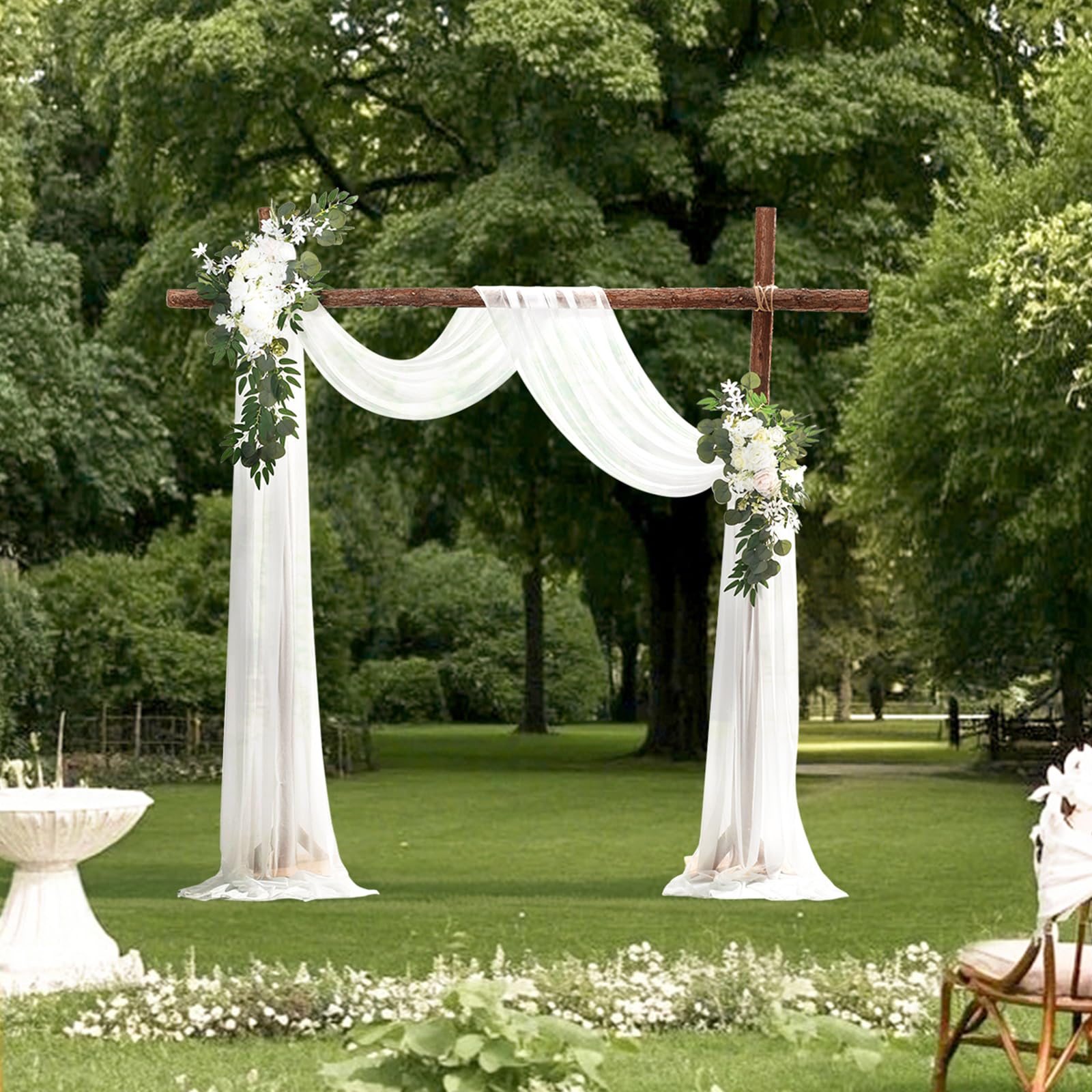 VEVOR Blumenset für Hochzeit Bogen, weiße Blumen für Traubogen mit Vorhängen (3er-Set) – 2 Blumenarrangements, 1 transparente Vorhänge, für Zeremoniensträuße, Empfangshintergrunddekoration