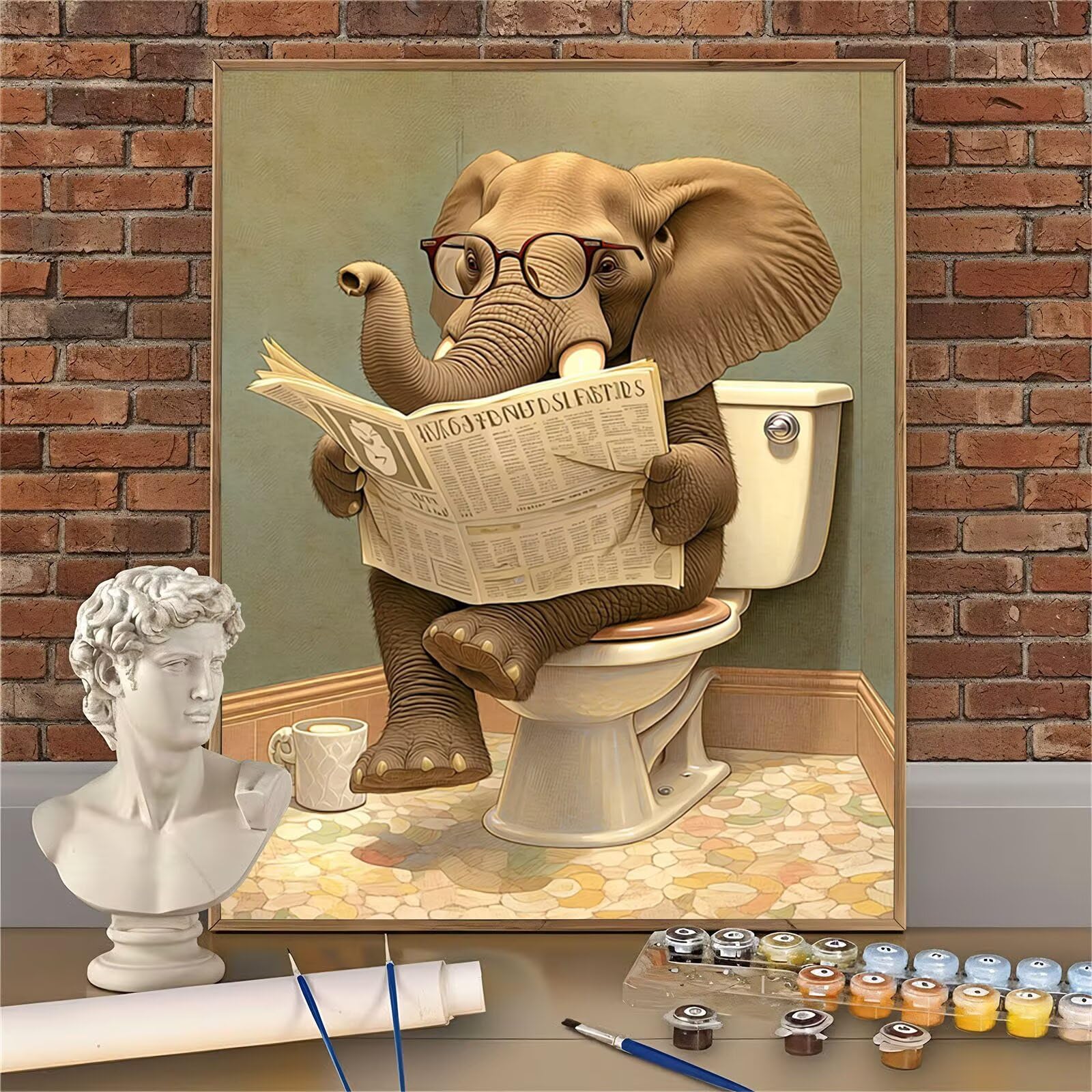 Malen nach Zahlen Badezimmer, Elefant Malen nach Zahlen Erwachsene Set, DIY Paint By Numbers 70x100 cm Hochwertige Leinwand (Gerollt, Ohne Falten) - Entspannung & Kreativität - Geschenk W-O640