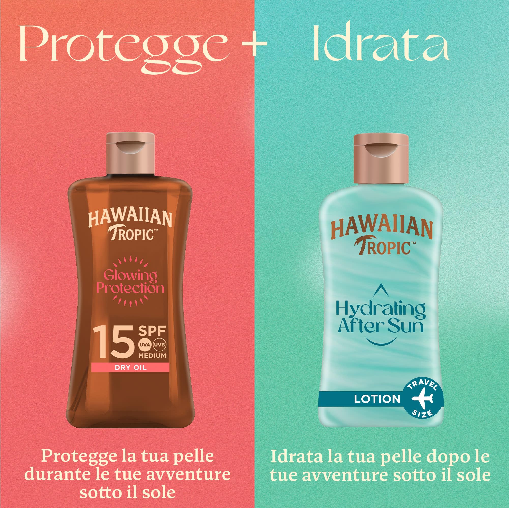 Hawaiian Tropic | Glowing Protection Olio Secco SPF 15, Formato da Viaggio, Profumazione Tropicale, con Burro di Karité, Resistente all'Acqua, Vegano