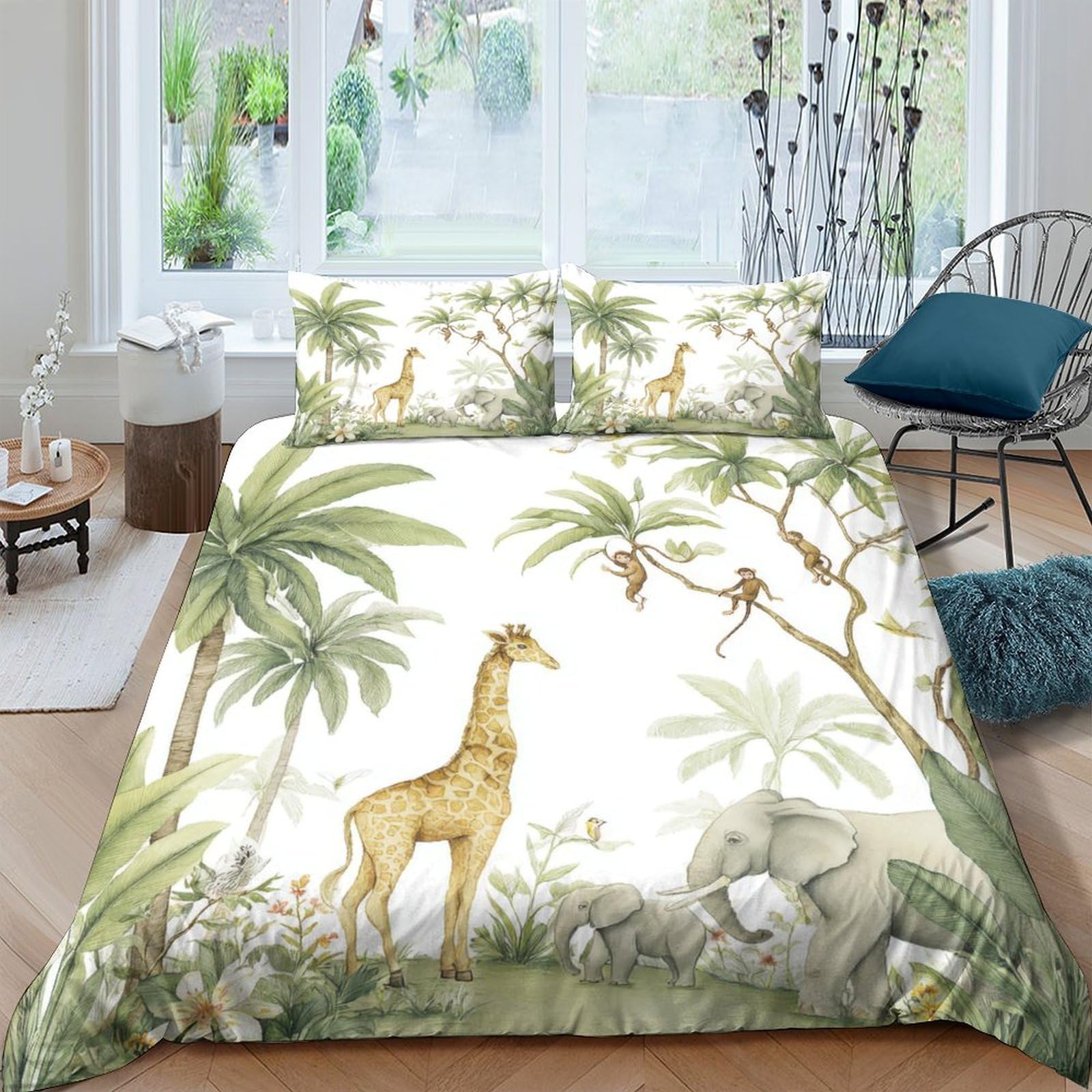 Ctjqhvkz Style-6 3D Printed Jungle Giraffe Fitted Sheet Microfiber Soft Breathable Safari Animal Mattress Cover Bedroom Decor Single（135X200cm）