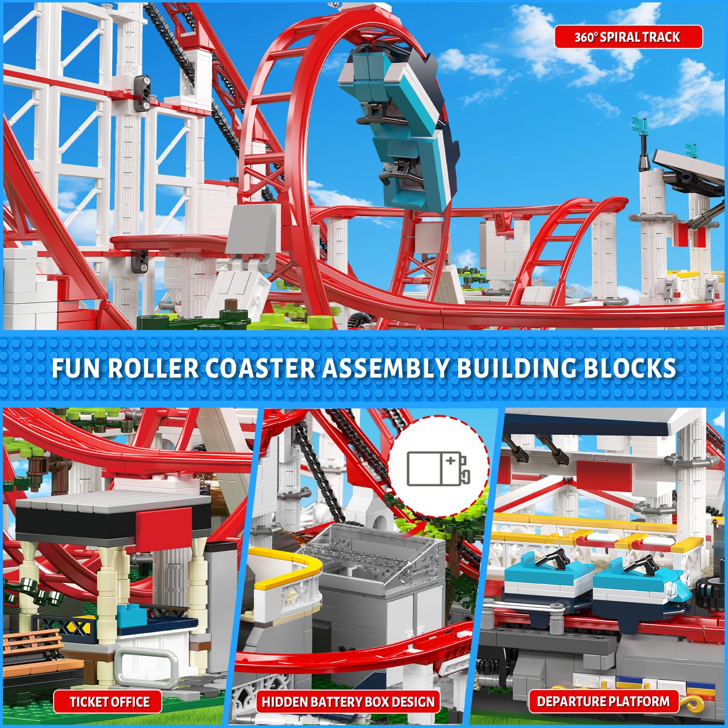 Mould King 11014 Piezas de construcción de montaña rusa con bucle, 3646 piezas Expert Loop Coaster juguete de construcción, juego de técnica de bloques de construcción con motor para parque de