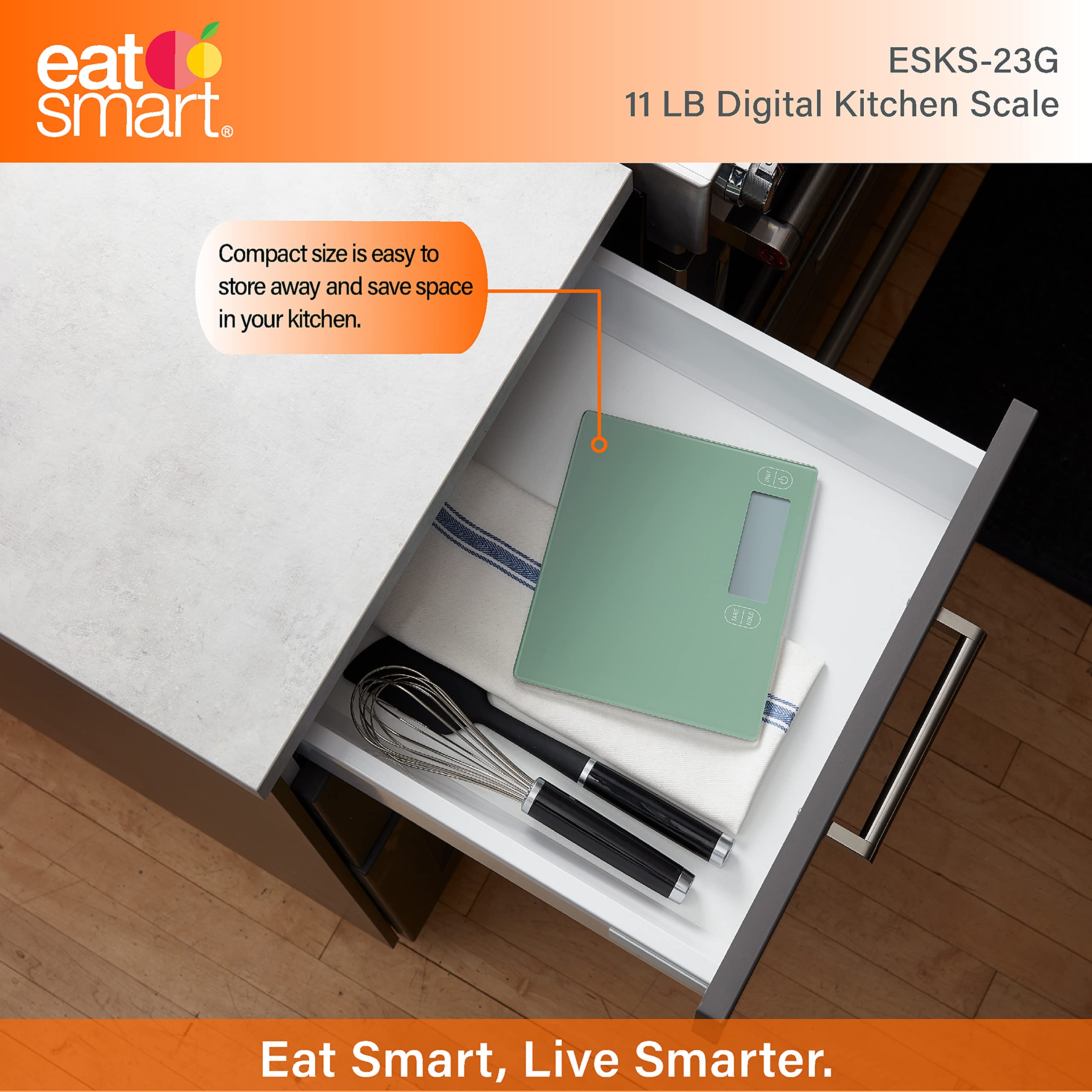 Eat Smart Eat Smart Küchenwaage aus Glas, 5 kg, Grün