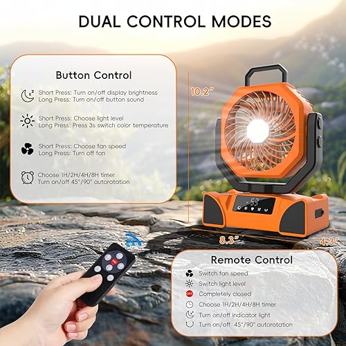 Miniatura 7 de Ventilador de camping portátil de 20000 mAh, ventilador de batería recargable con control remoto y oscilación, pantalla LED, luz, temporizador,