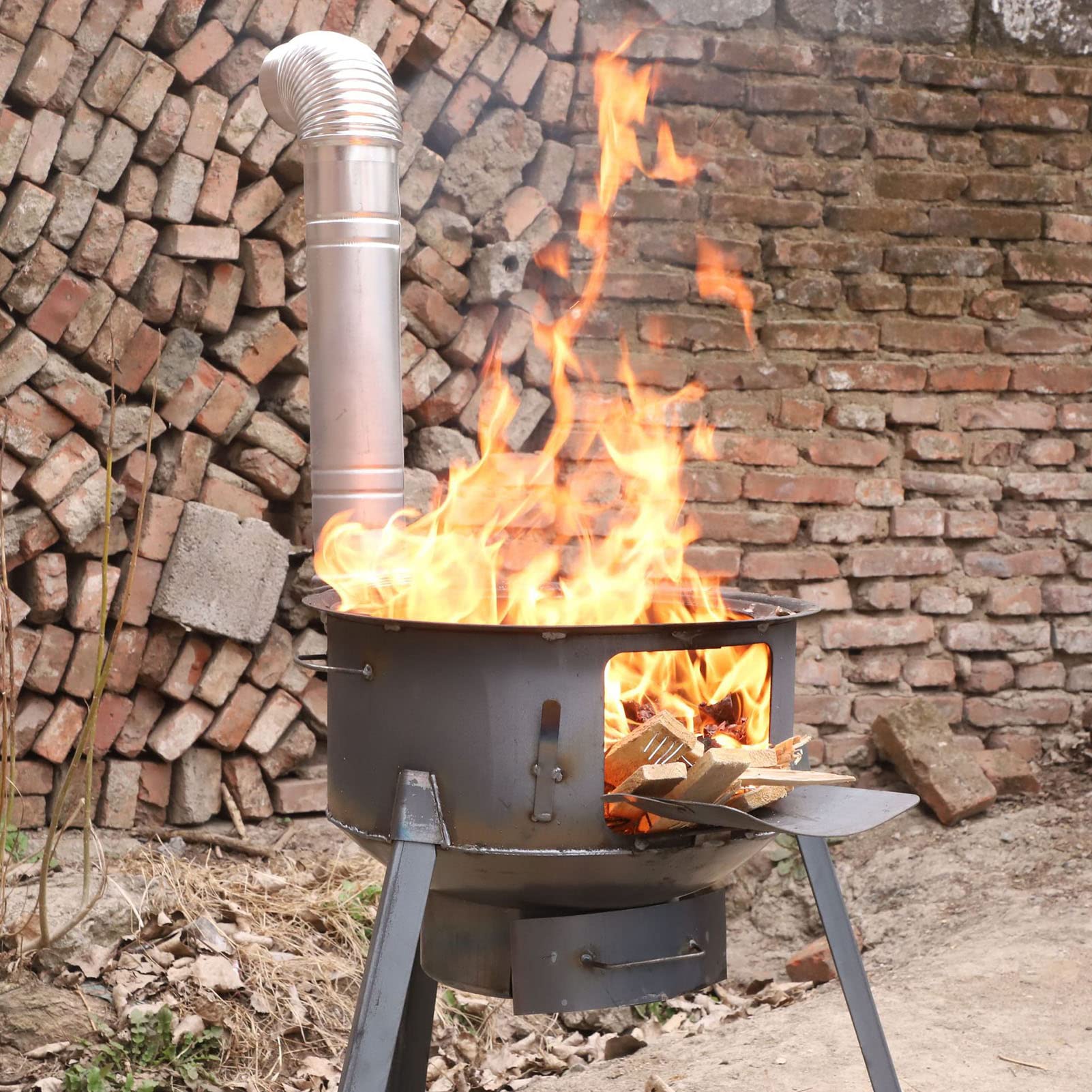 wood stove, Stainless Steel Portable Firewood Burning Camping Tent Shelter Stove W/Chimney(63cm)