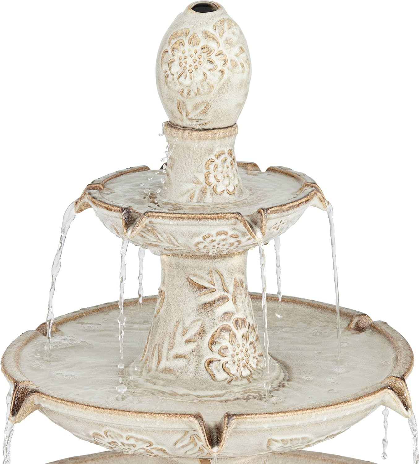 Formentera 45" High Large Italian Outdoor Decor Ceramic Floor Fountain with Light LED Waterfall 3-Tier Standing Basin Water Feature for Outside Garden Patio Yard Backyard Porch - John Timberland