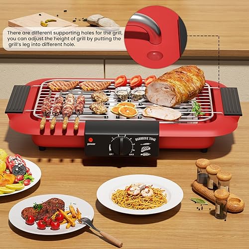 Miniatura 5 de Parrilla eléctrica para barbacoa, sin humo, antiadherente para interiores y exteriores, 2000 W, doble tubo de alta potencia, portátil, extraíble,