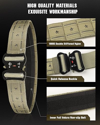 Miniatura 17 de Cinturón táctico para hombre, cinturón de pistola Molle de 2 pulgadas y 1.5 pulgadas con corte láser, cinturones de caza y hebilla de liberación