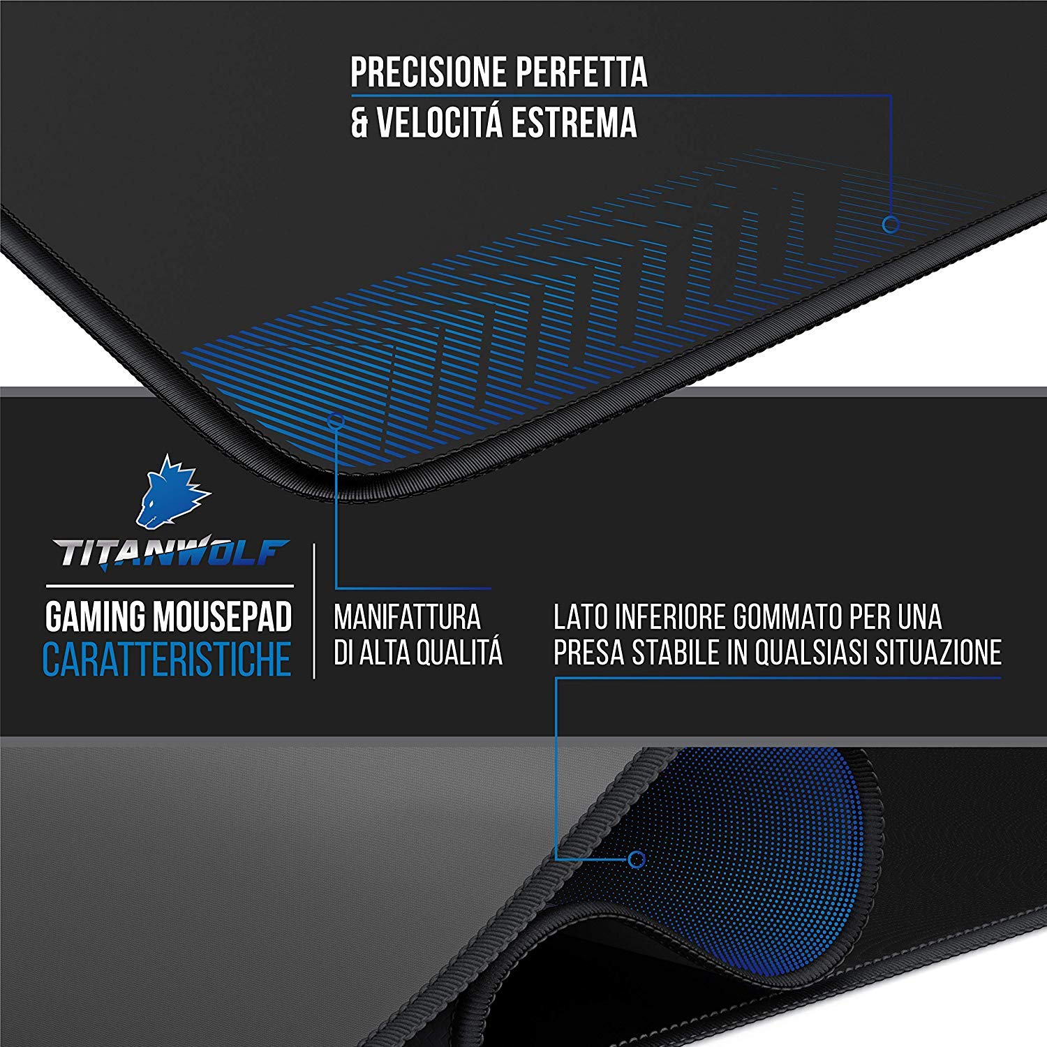 TITANWOLF - Grande Tappetino Mouse da Gioco - XXXL Oversize Mousepad - Dimensione 1200x600 mm - XXL Formato Oversize da scrivania e Tavolo - per Mouse e Tastiera - Nero