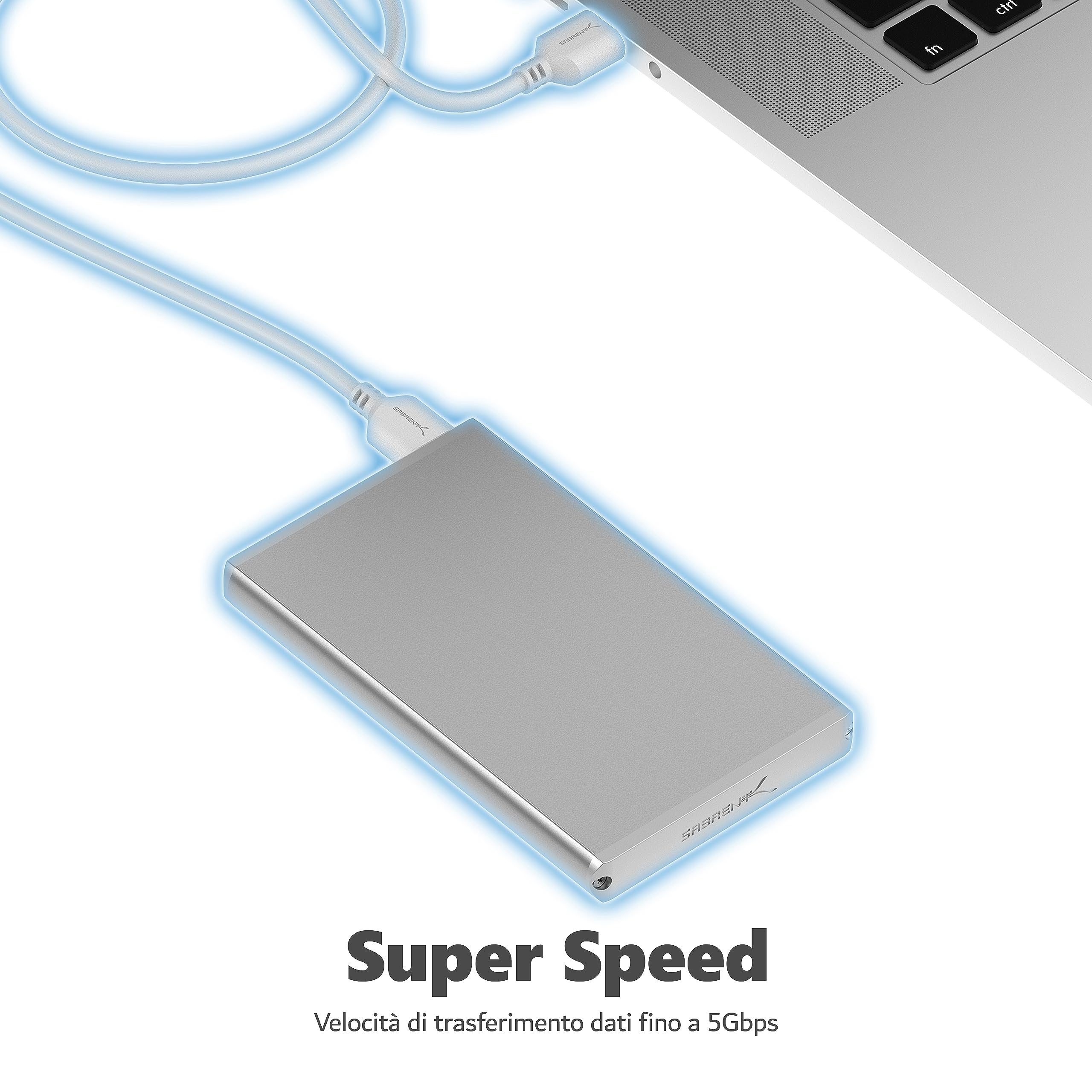 SABRENT Case SSD/HDD Hard Disk Esterno da SATA 2.5 pollici a USB 3.2 Gen 1, Custodia per disco rigido esterno, Adattatore per disco rigido da 7/9,5mm, [Supporto UASP SATA I II III] argento(EC-UM30)