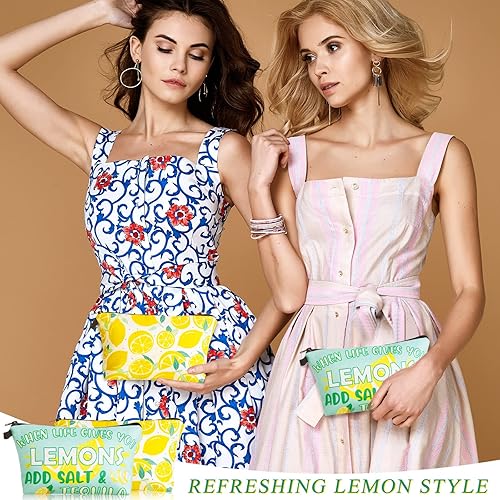 Miniatura 5 de 6 bolsas de maquillaje de limón, bolsa de cosméticos de viaje, impermeable, bolsa de maquillaje multifunción de limón, con cremallera, bolsa de