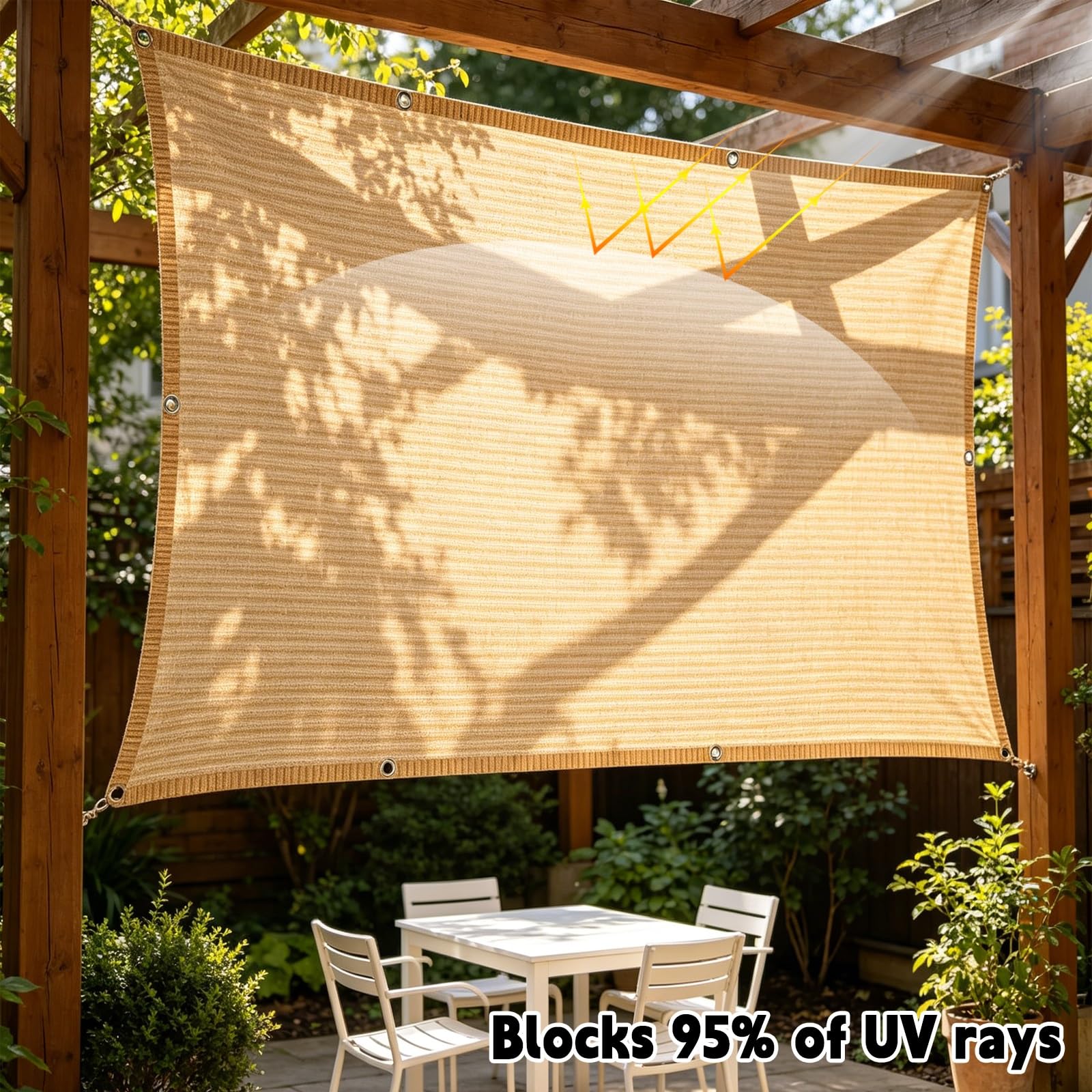 Voile d'ombrage 180 x 280 cm HDPE Respirant (220G ㎡), Filet Dombrage Rectangle avec Protection UV Filet Brise Vue, Voile Ombrage pour Jardin Terrasse Camping, Couleur Crème