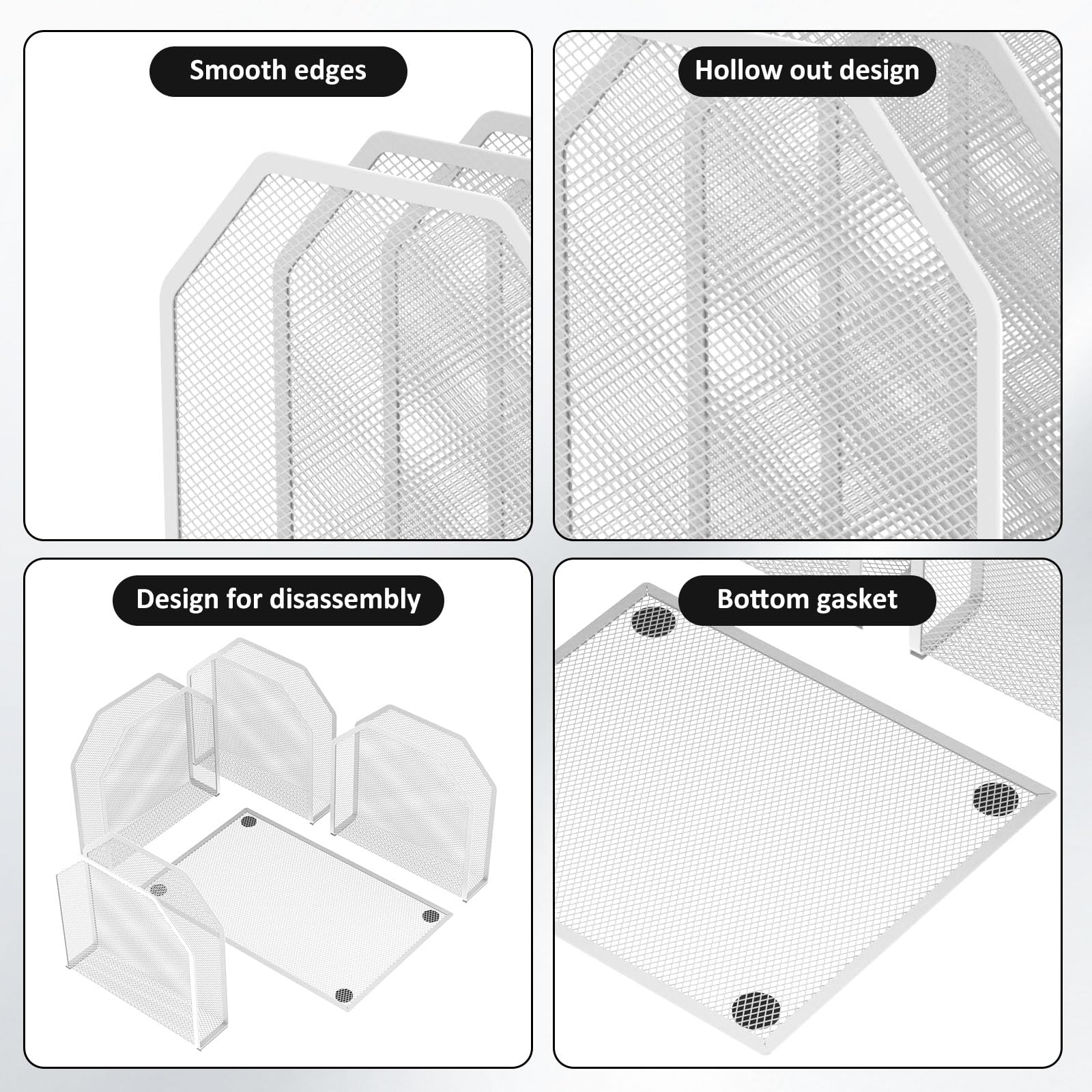 Organiseur de bureau en métal - Réglable - Avec design en maille creuse - Pour la maison, l'étude, le bureau, l'école, la salle de classe (blanc, 7 carrés)