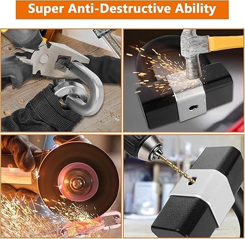 Miniatura 3 de Candado de cadena de motocicleta resistente de 0.4 pulgadas0.394 in x 10 pies con bloqueo en U antirrobo de 0.669 in de grosor a prueba de cortes y