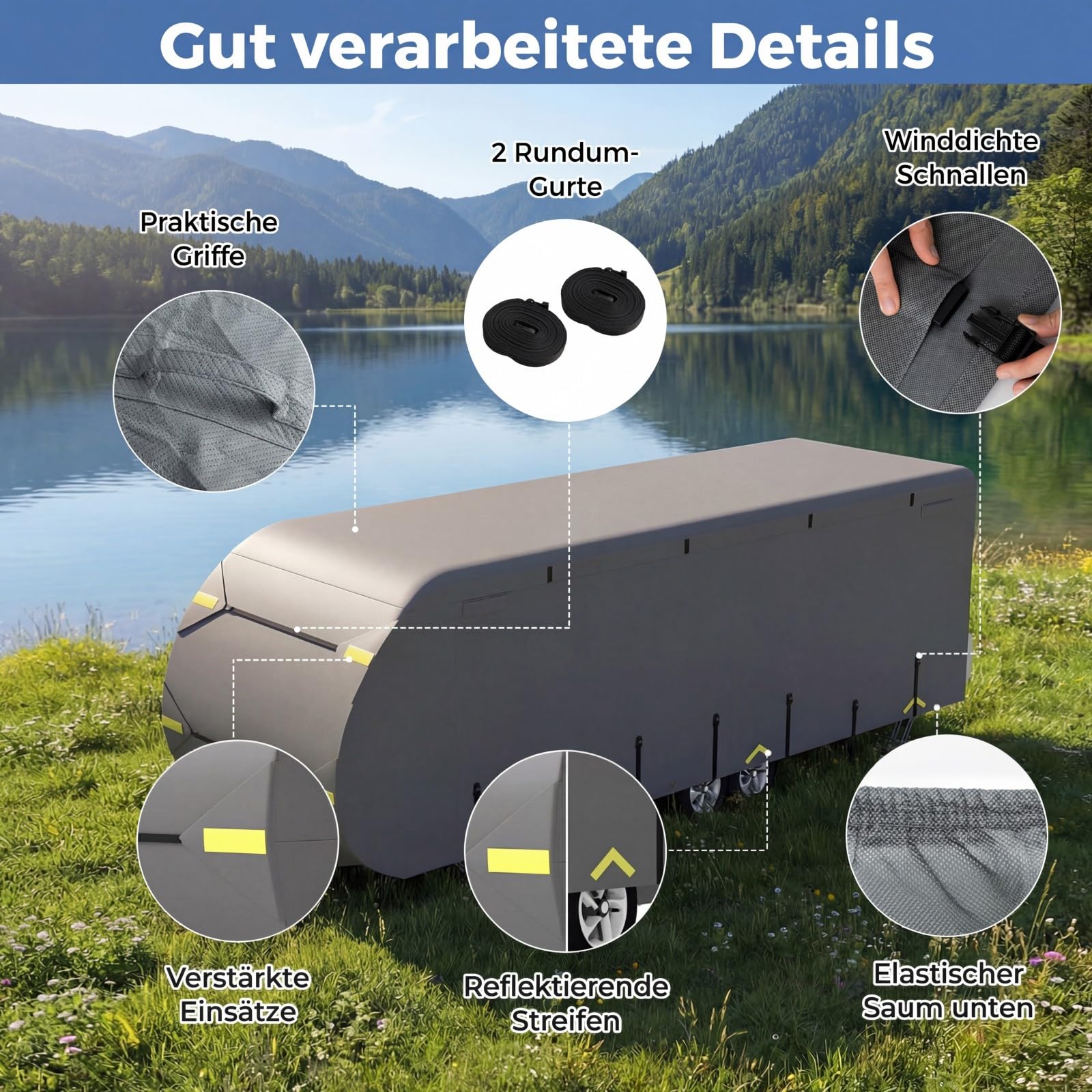 COSTWAY Wohnwagen Abdeckung aus Vliesstoff, 493 x 260 cm Schutzhülle für Wohnwagen & Wohnmobil, Wohnmobil Abdeckplane, atmungsaktiv wasserabweisend wetterfest, Wohnwagenplane für Camping Reisen
