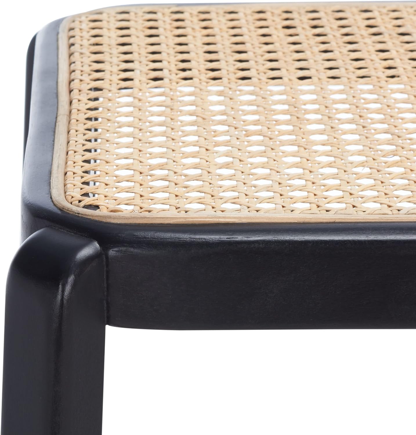 Black Beech Wood and Cane Backless Counter Stool