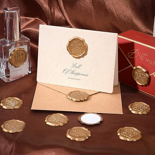 Miniatura 6 de CRASPIRE 60 calcomanías adhesivas de sello de cera de castillo, fuegos artificiales, sellos de cera autoadhesivos, dorados, vintage, sellos, sobres