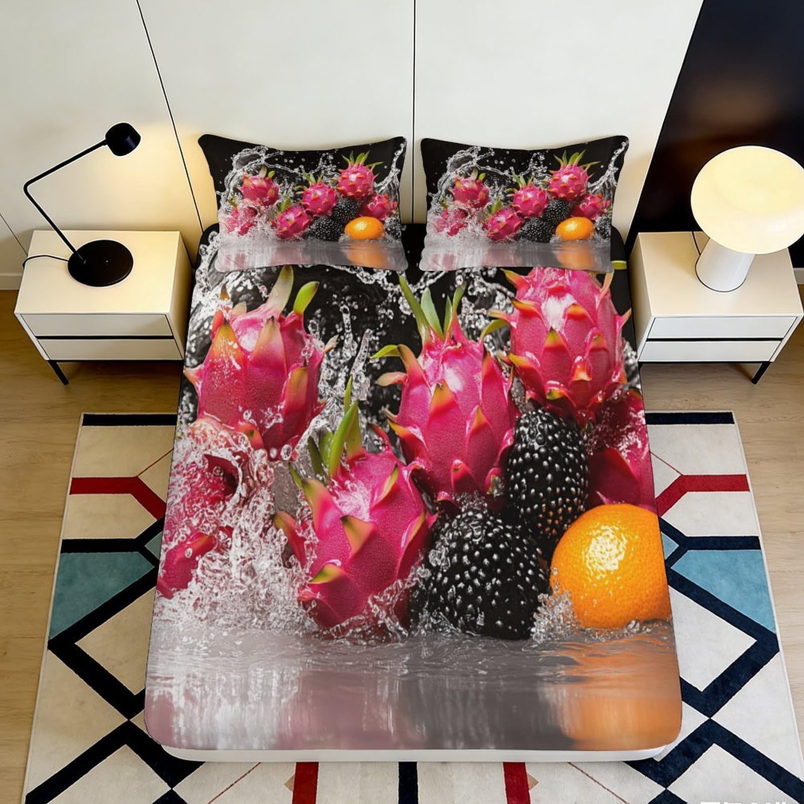 3D Printed Dragon Fruit Fitted Sheet Microfiber Vibrant Citrus Bed Cover for Bedroom Dorm Mattress Protection Decor 90x200x25cm