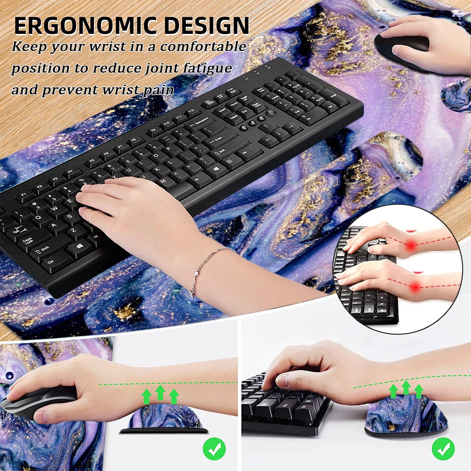 LATEEFAH Desk Mat, Mouse Pad with Wrist Rest, 4-in-1 Large Mouse Pads for Desk, Ergonomic Mouse Pad and Keyboard Wrist Rest Gaming Keyboard Mat for Office, Home