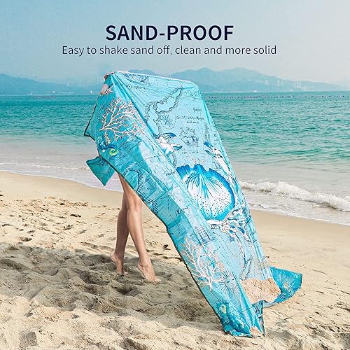 Miniatura 5 de YOYI YOYI Manta de playa a prueba de arena, 4-6 adultos, ligera, con bolsillo, impermeable, manta de picnic grande sin arena, para viajes, camping,