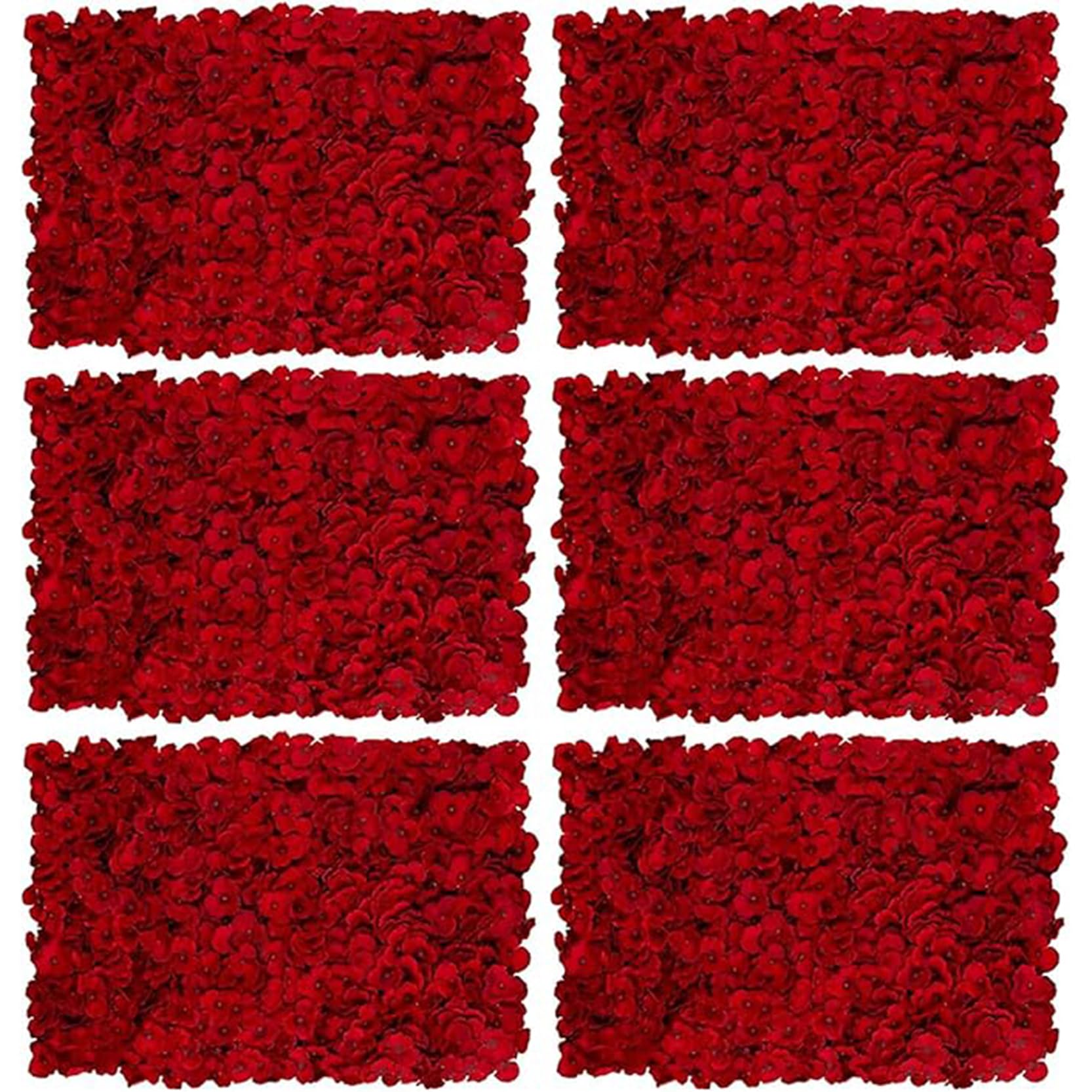 GOUZIBHD 23.6 x 15.7 Inch Artificial Flower Wall Mat Silk Flower Panels,Flower Wall Panel Backdrop Artificial Hydrangea Floral Panels for Wedding Party(Size:6PCS,Color:Red)
