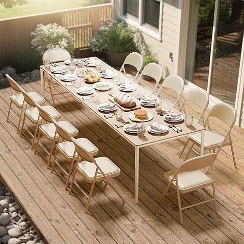 Miniatura 7 de Paquete de 4 sillas plegables color caqui con cojín acolchado y respaldo para exteriores, sillas plegables comerciales apilables portátiles con