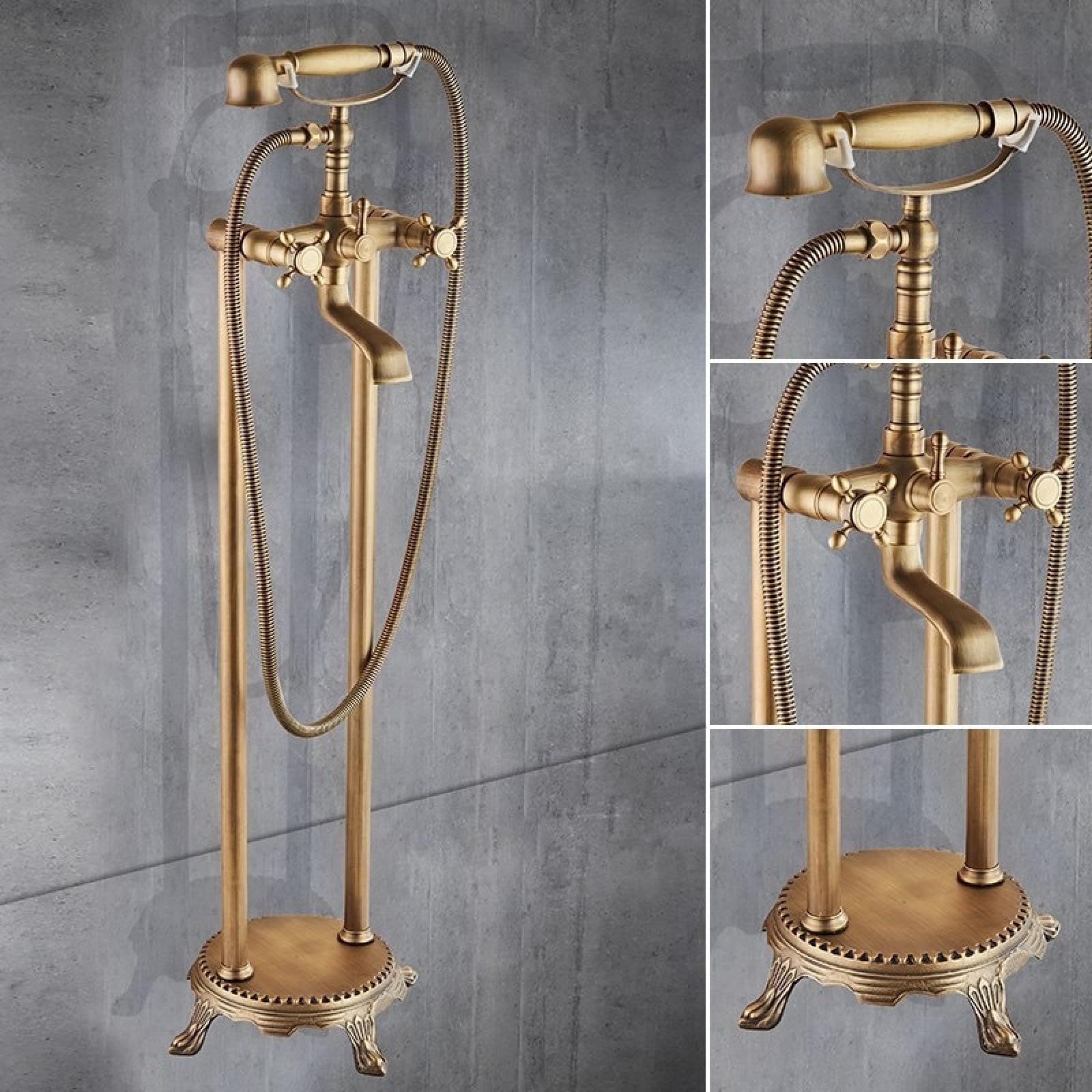 Badewannenarmatur bodenstehend Gold Dusche Standzylinder seitliche Fassarmatur Vintage, schwarze Version