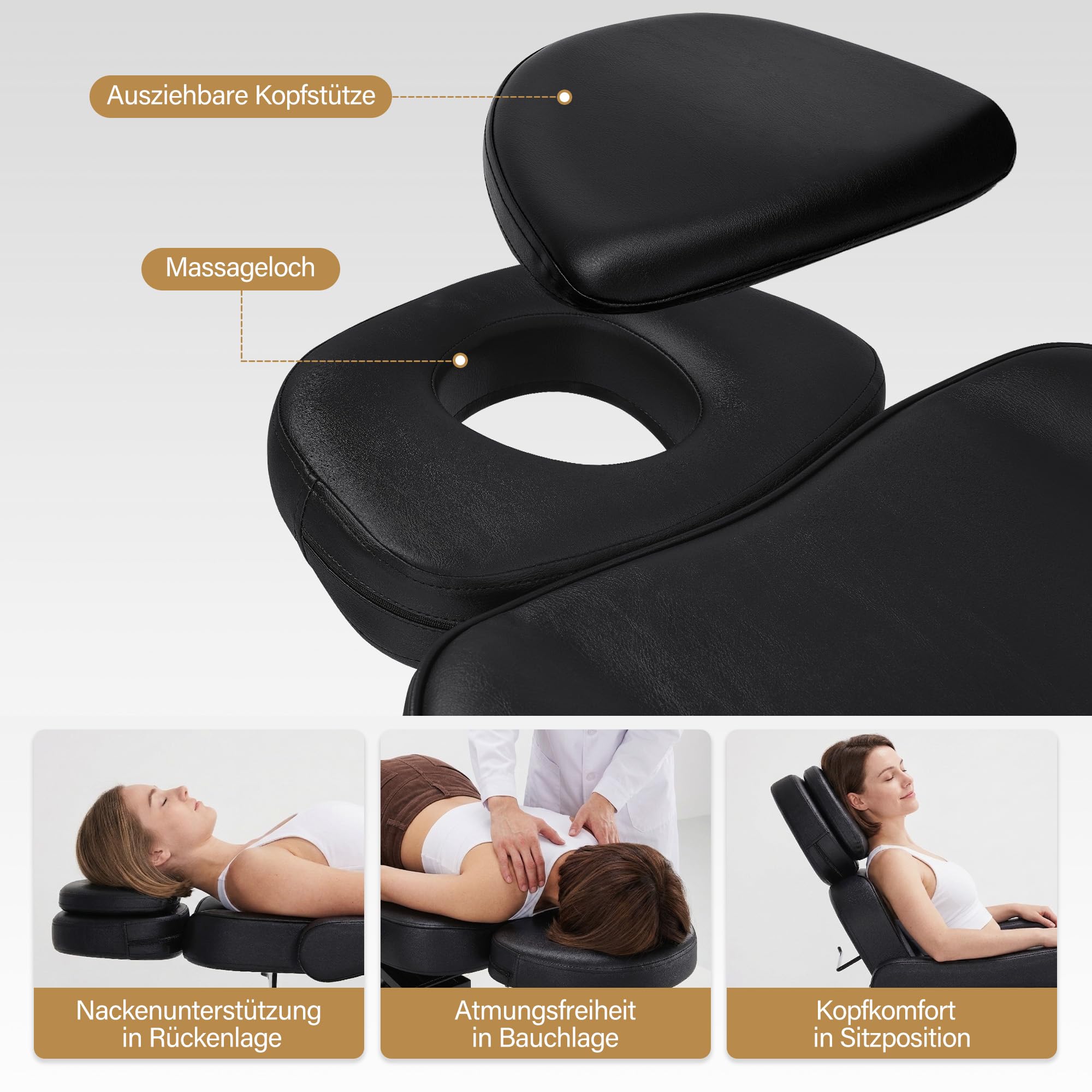 BarberPub Camilla de estética eléctrica con 3 Motores, Plegable y Ajustable 18 cm, reposabrazos giratorios 180°, para SPA (Negro/Cuero sintético)