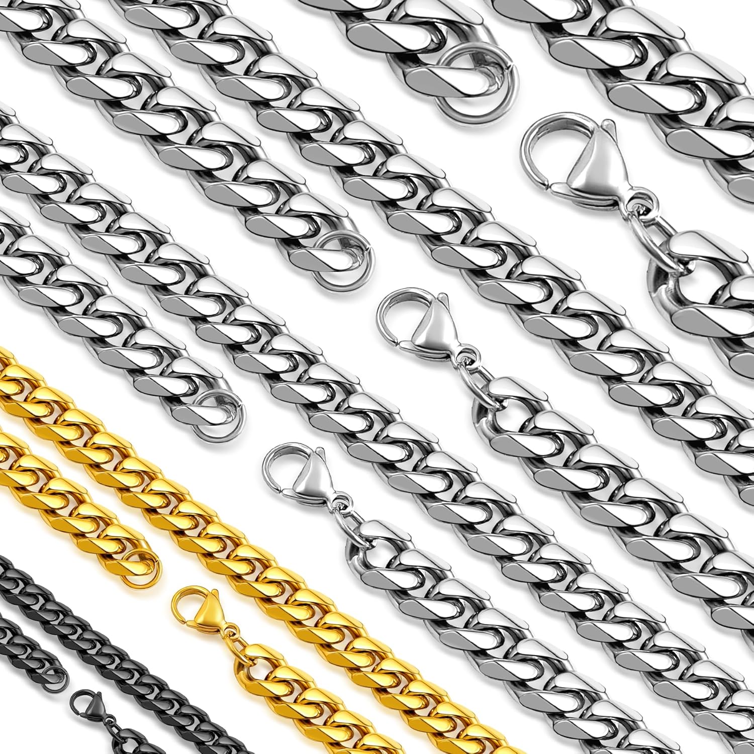 Sturdy Cuban Link Chain Stainless Steel Necklace for Men Women, 3/5/7/10/12MM Width, 18K Gold/Black Metal/316L Stainless Steel Curb Necklace Chains, 18-30inch Length